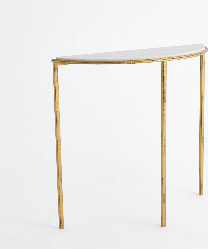 Slim Classic Demilune Hammered Gold Console Table White Marble Minimalist   Transitional   Console Tables   by My Swanky Home  Houzz