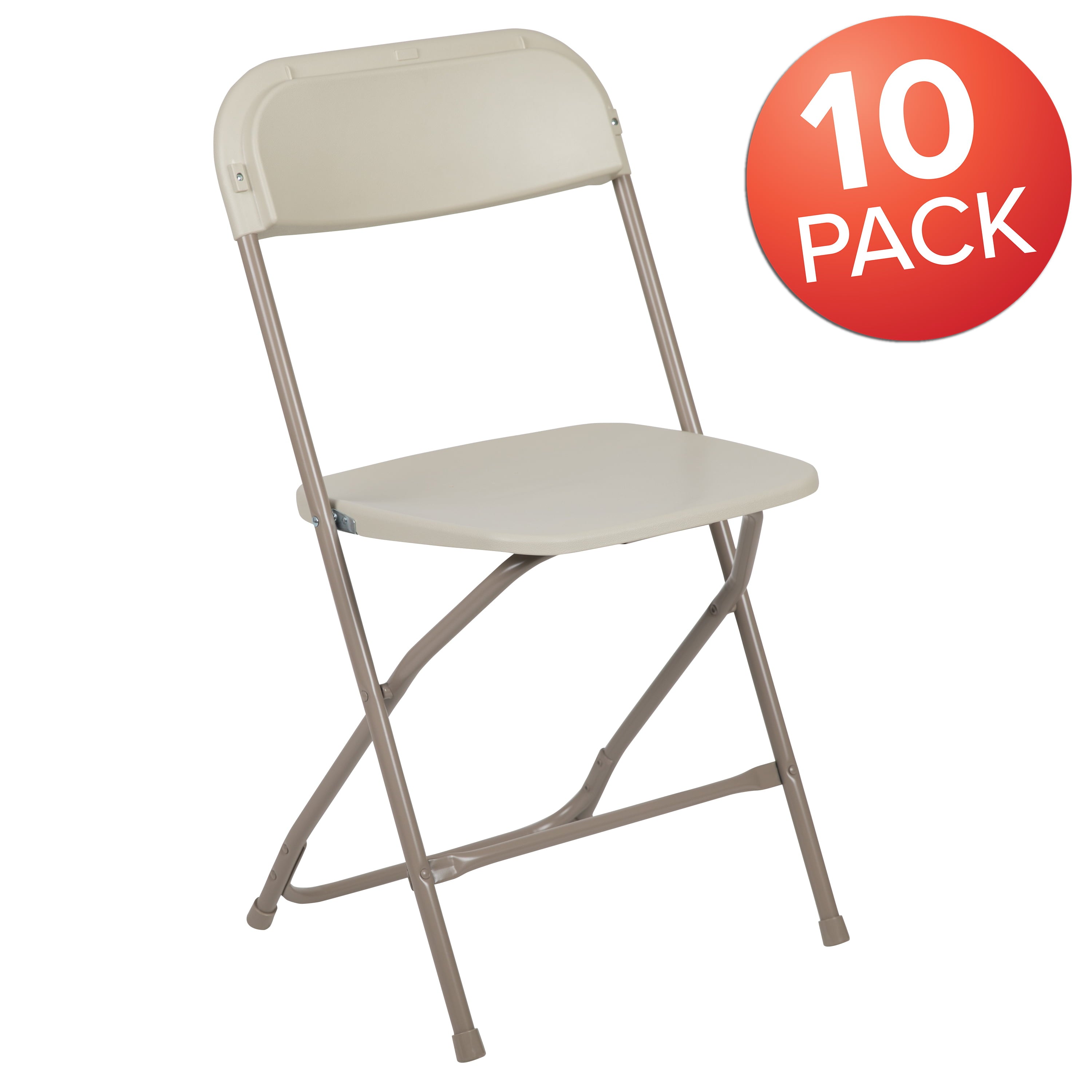 Emma + Oliver Set of 10 Beige Stackable Folding Plastic Chairs - 650 lb Weight Capacity