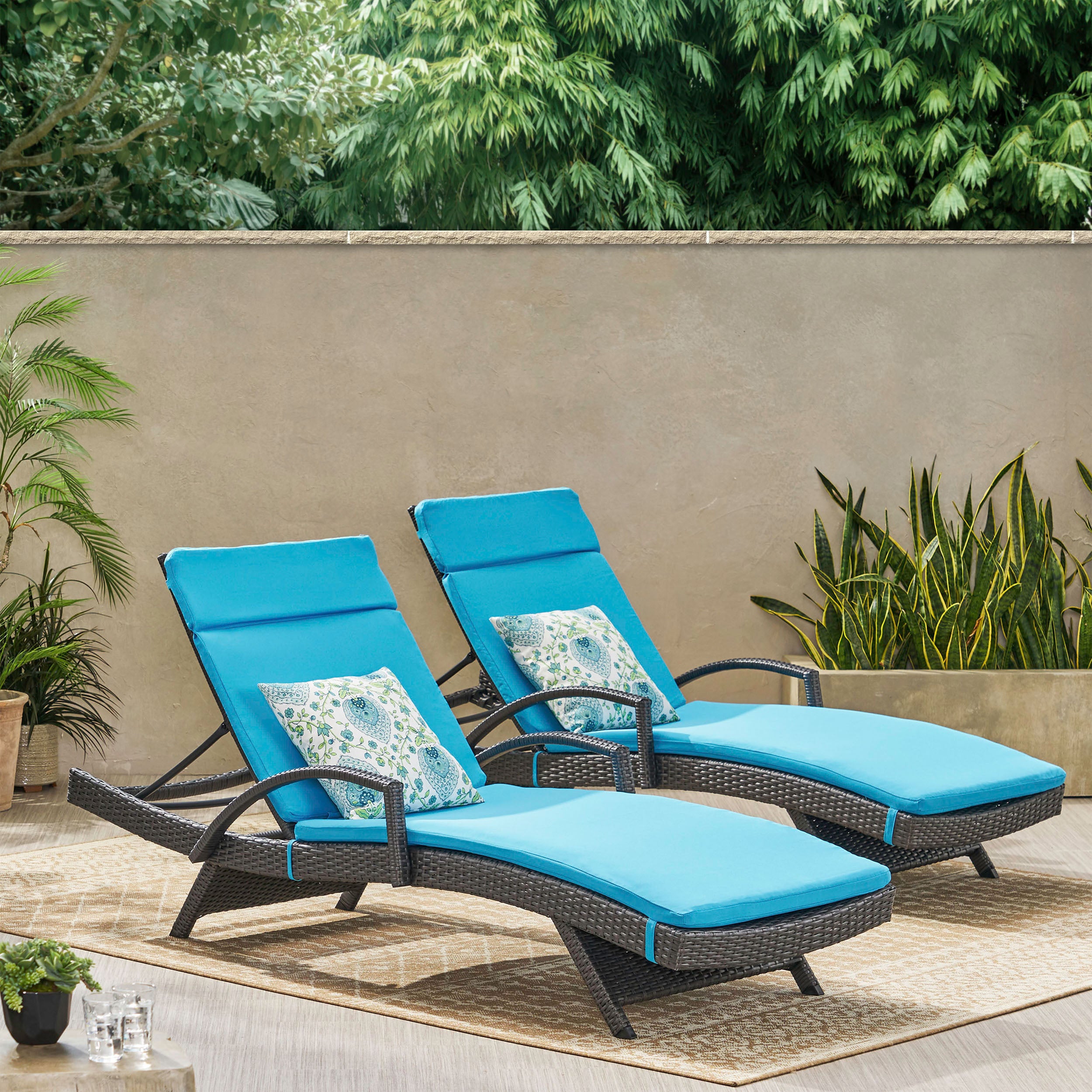 Soleil Outdoor Wicker Chaise Lounges w/ Water Resistant Cushions (Set of 2)