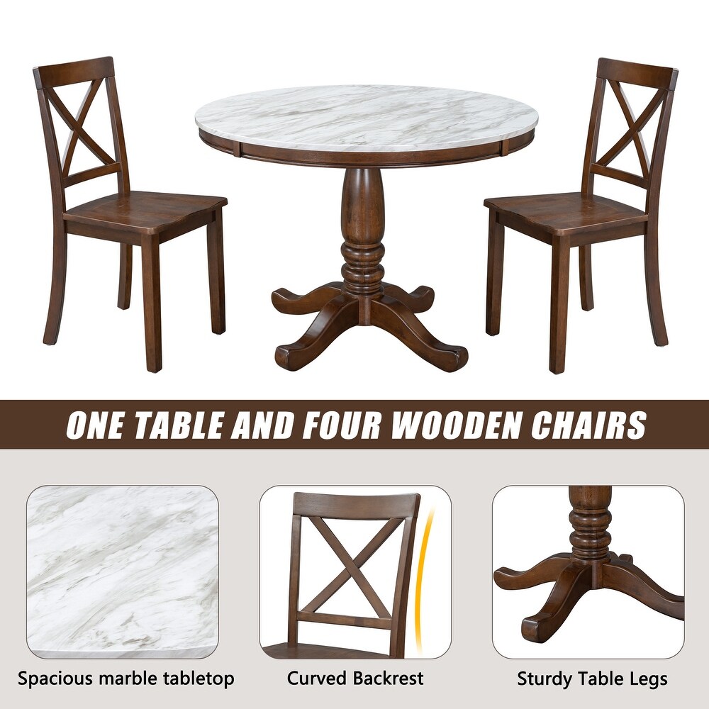 5 Piece Round Dining Table Set for 4 with Drop Leaf   4 Padded Chairs