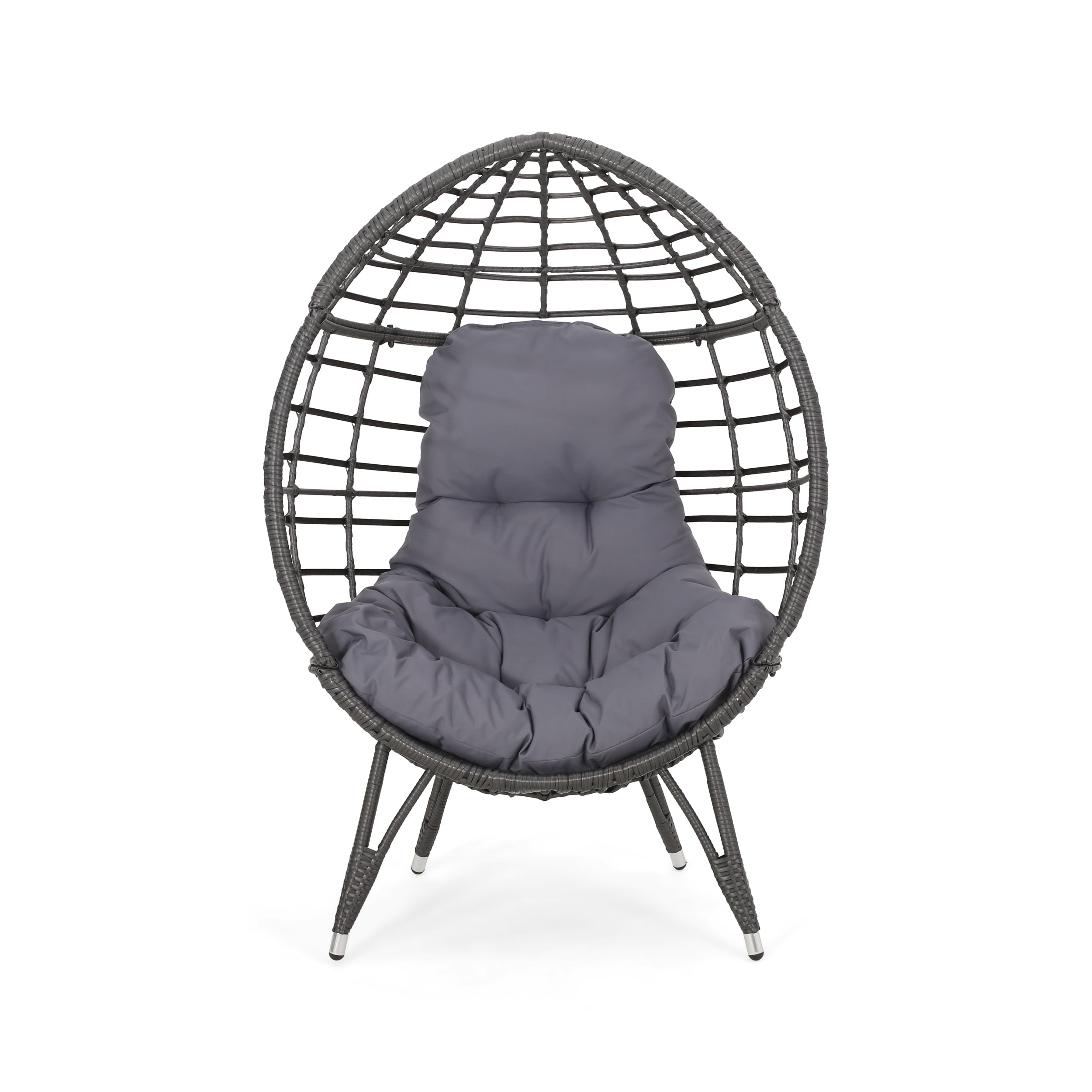 Kavani Outdoor Wicker Teardrop Chair with Cushion, Gray and Dark Gray