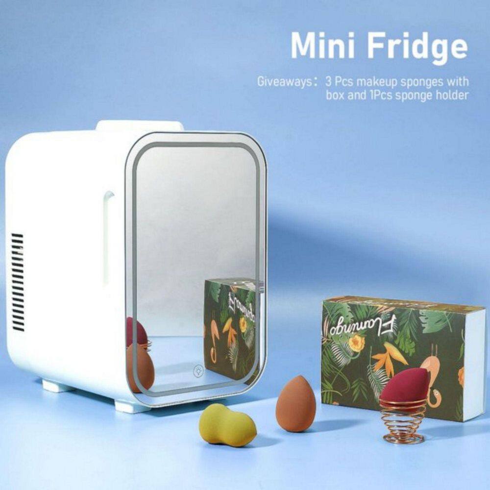 cadeninc 0.28 cu. ft. Mini Fridge in White with LED Lighted Makeup Mirror without Freezer MIX-LQMS7-004