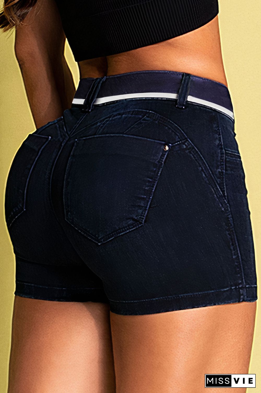 Stripe Zip Fly Denim Shorts