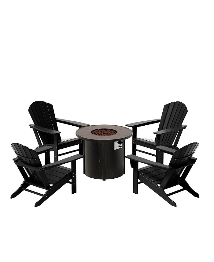 WestinTrends Outdoor Patio Adirondack Chair With Round Fire Pit Table Sets