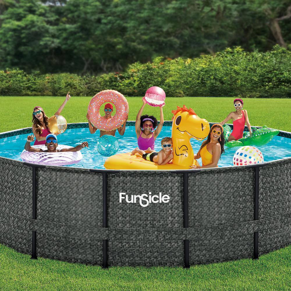 Funsicle 16 ft. Round 48 in. Deep Metal Frame Above Ground Pool Dark Herringbone P4A01648B