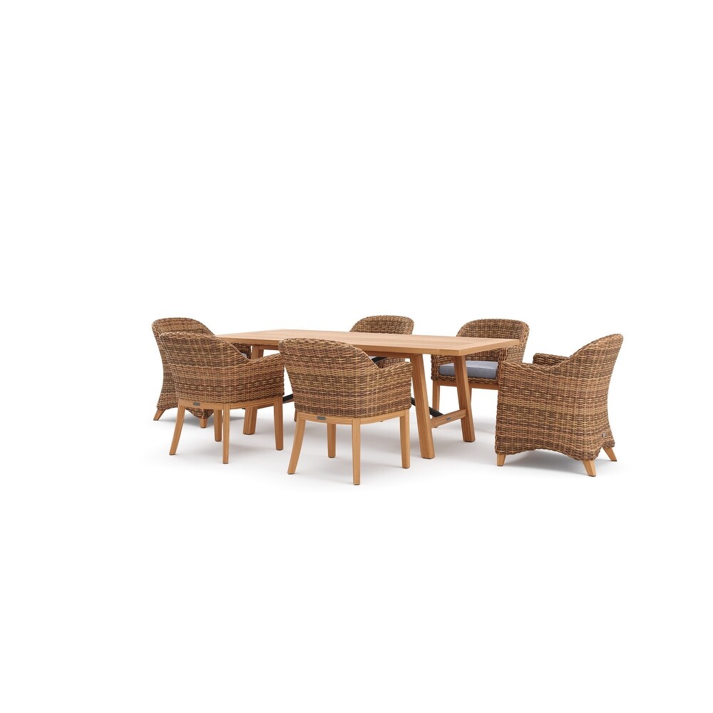 Winston Truss 7 Piece Natural Teak with Vintage Earth Weave Captain's Chair  Side Chair and Teak Dining Table Dining Set