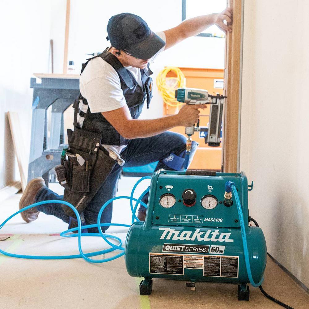 Makita Quiet Series 2 Gal. 135 PSI 1 HP Oil-Free Portable Corded Electric 60 dBA Air Compressor (6.5 CFM at 90 PSI) MAC210Q