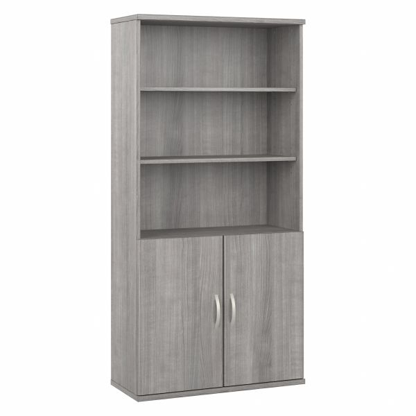 Bush Business Furniture Hybrid Tall 5 Shelf Bookcase with Doors in Platinum Gray