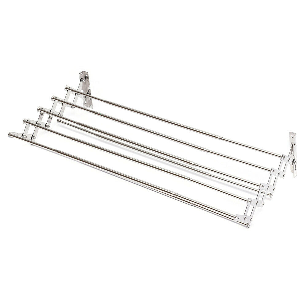 Wall Mounted Clothes Drying Rack Folding Laundry Holder Shelf Dryer Hanger Wall-Mounted Drying Rack Folding Clothes Towel laundry Room Storage Shelf Silver  Wall Mounted Clothes Drying Rack