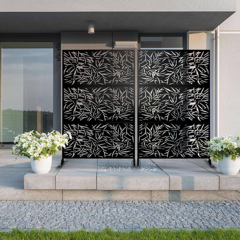 FENCY 76 in. H x 47.2 in. W Galvanized Metal Outdoor Privacy Screens Garden Fence in Black (3 Pieces in 1 Set) HD-DXB-S180120-B-S087