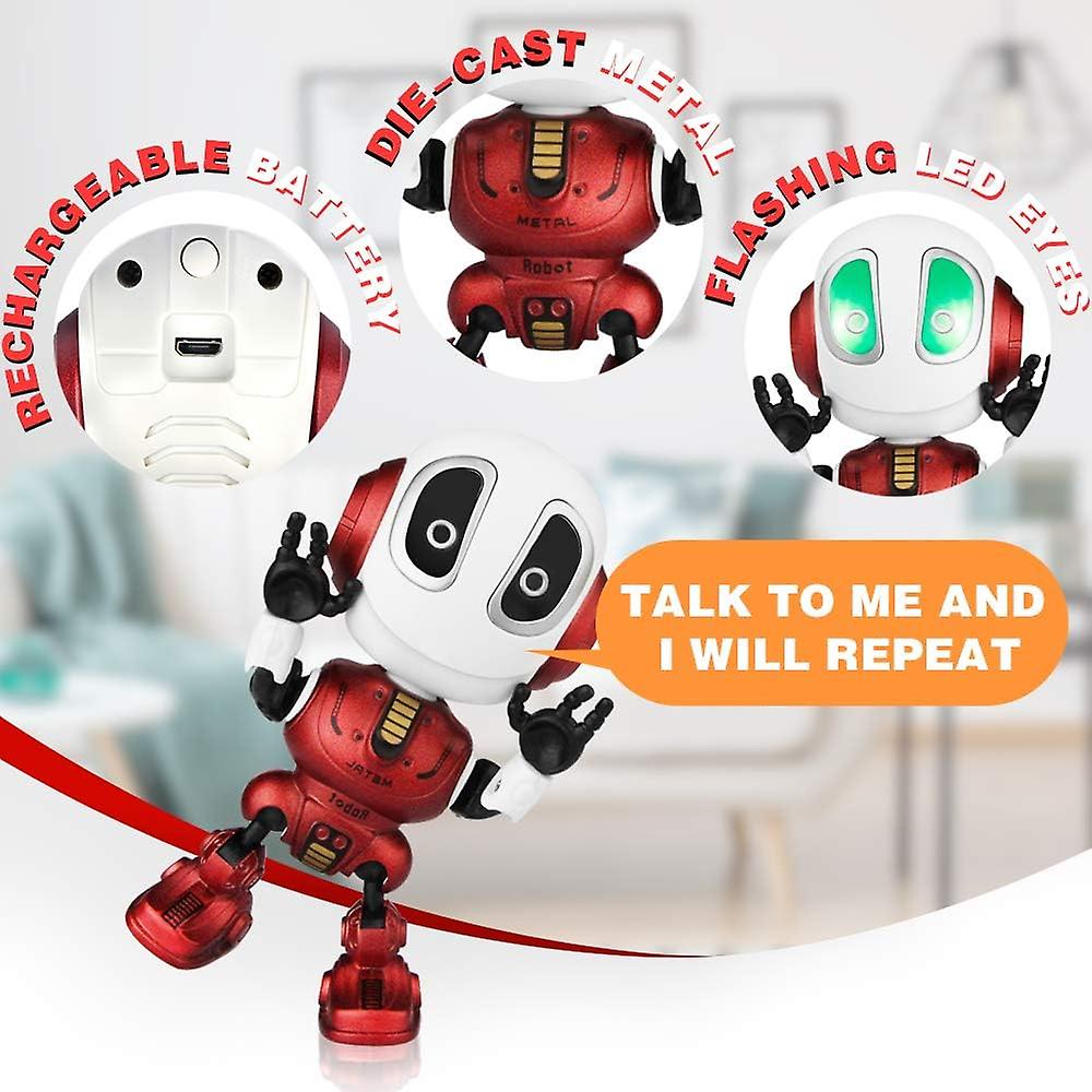 Robots For Kids Rechargeable Talking Robot Interactive Toy Repeats Your Voice Travel Toys With Portable Metal Body And Flashing Lights Robot Gifts For