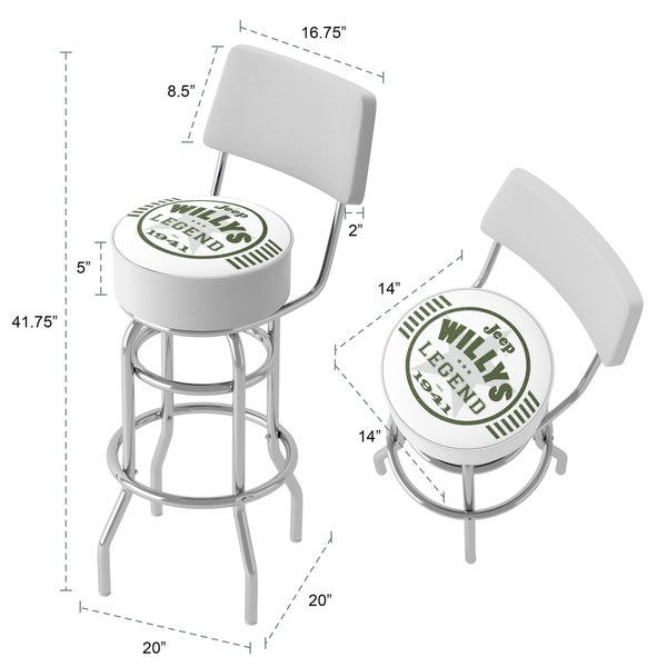 Jeep Willys Legend 360 Degree Swivel Barstool with Foam Padded Seat And Back - 20 x 20 x 31