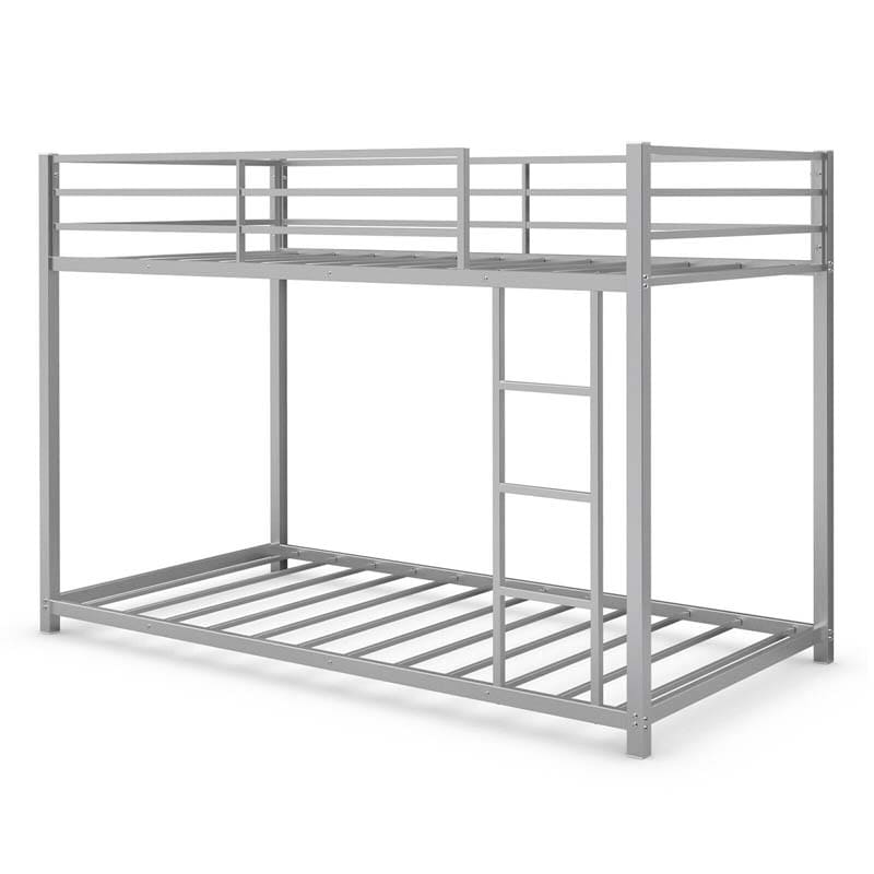 Metal Bunk Bed Twin Over Twin, Classic Bunk Bed Frame Platform with Side Ladder & Safety Guardrail