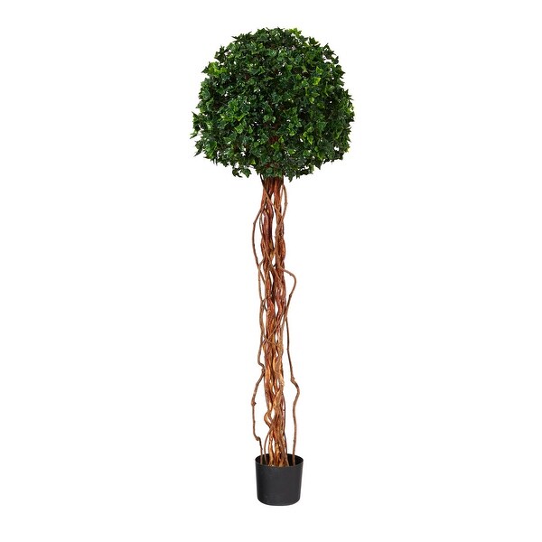 5.5' English Ivy Single Ball Artificial Topiary Tree with Natural Trunk UV Resistant (Indoor/Outdoor)