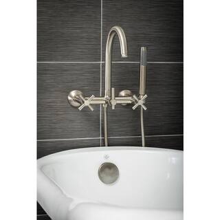 PELHAM  WHITE Modern 3-Handle Wall Mount Tub Faucet with Handshower and Hose Cross Handles in Brushed Nickel PW82411-C-BN