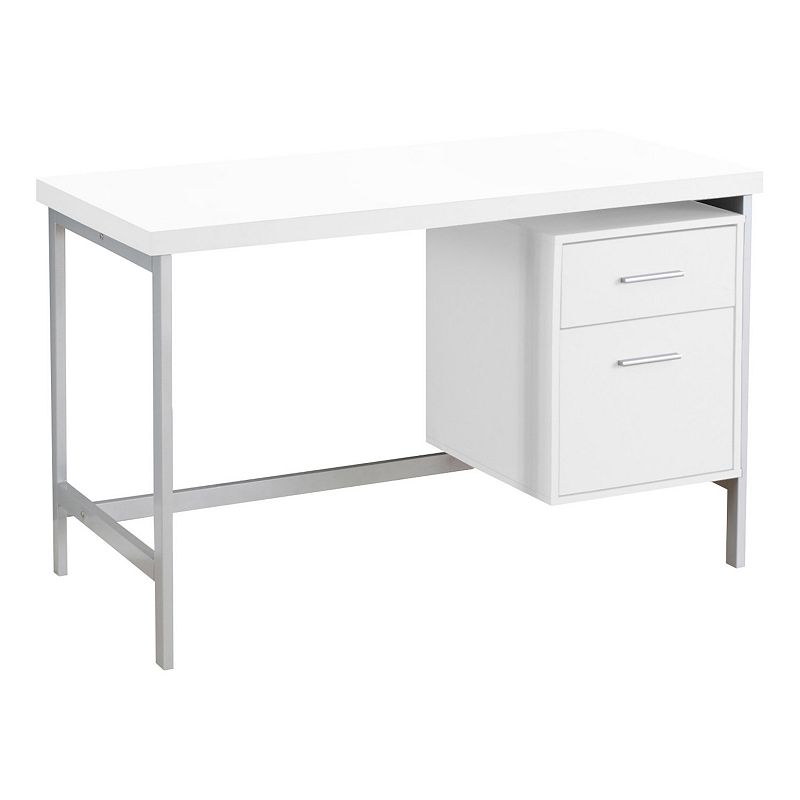 47.25 White and Silver Contemporary Rectangular Computer Desk with Drawers