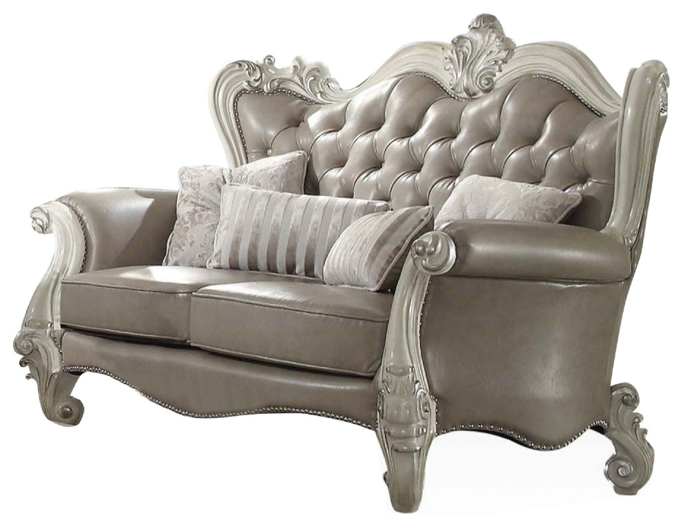 Benzara BM269042 Loveseat With Curved Scroll Back and Nailhead Trim  Gray   Victorian   Loveseats   by Uber Bazaar  Houzz