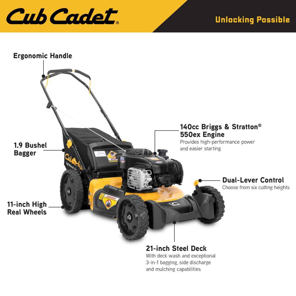 Cub Cadet 21 in. 140cc Briggs And Stratton Engine 3-in-1 Gas Walk Behind Push Lawn Mower SCP100