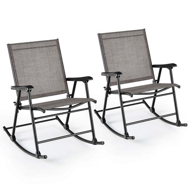 Costway 2pcs Patio Folding Rocking Chair Heavy duty Metal Frame Rockers Outdoor