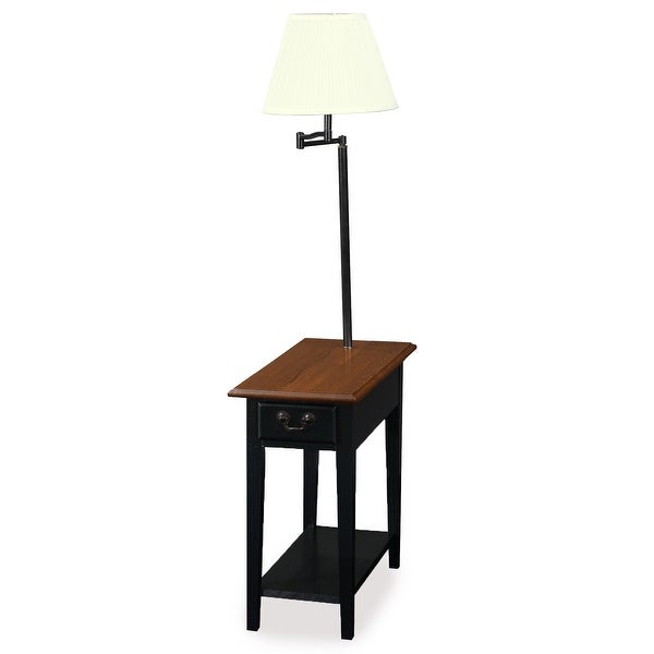 Leick Home 9037-MED One Drawer Swing Arm Lamp Side Table with Shelf， Medium Oak