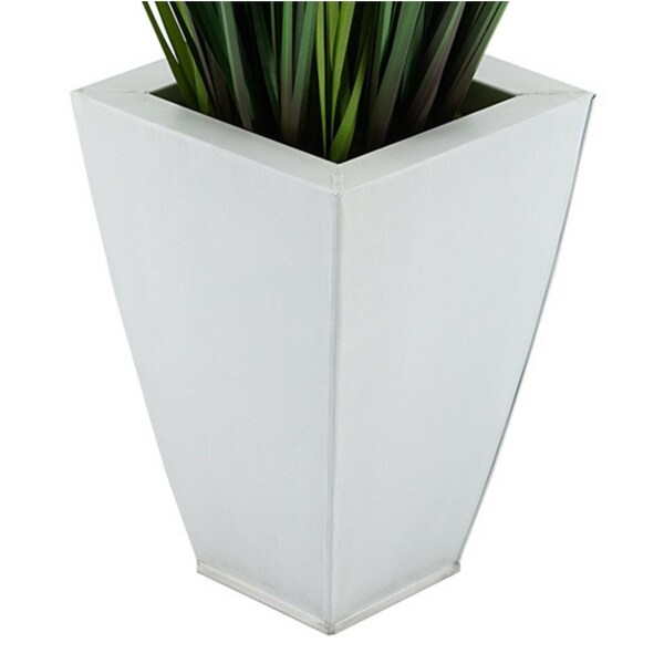 Faux PVC Grass in Tapered Square Zinc Planter