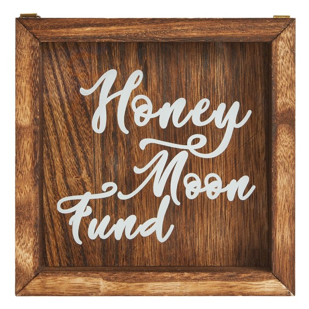 Juvale Wood Cursive Honeymoon Fund Box Wedding Gifts Wall Mounted Shadow Piggy Bank Newly Wed Rustic Home Decoration Vacation Supplies 7 X 7 In