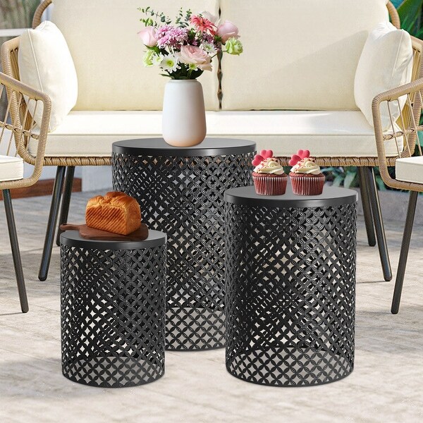 3 Pcs Outdoor Side Table Metal Frame Accent Table Modern End Table