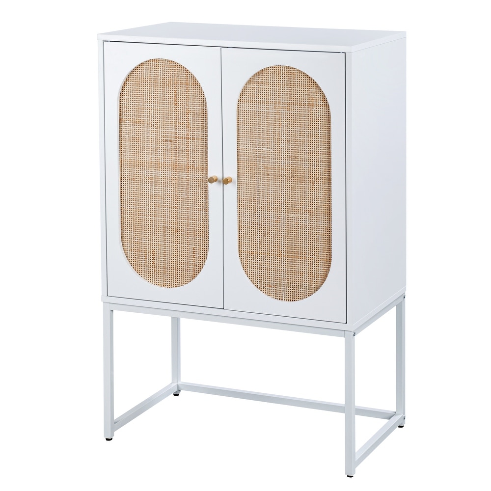 Rattan 2 Door High Cabinet Built in Adjustable Shelf