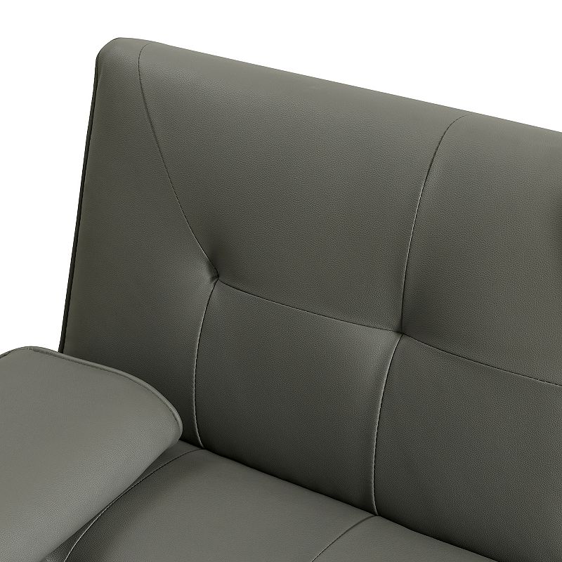 F.c Design Grey Pu Sofa Bed With Cup Holder - Comfortable And Stylish Convertible Sleeper Sofa