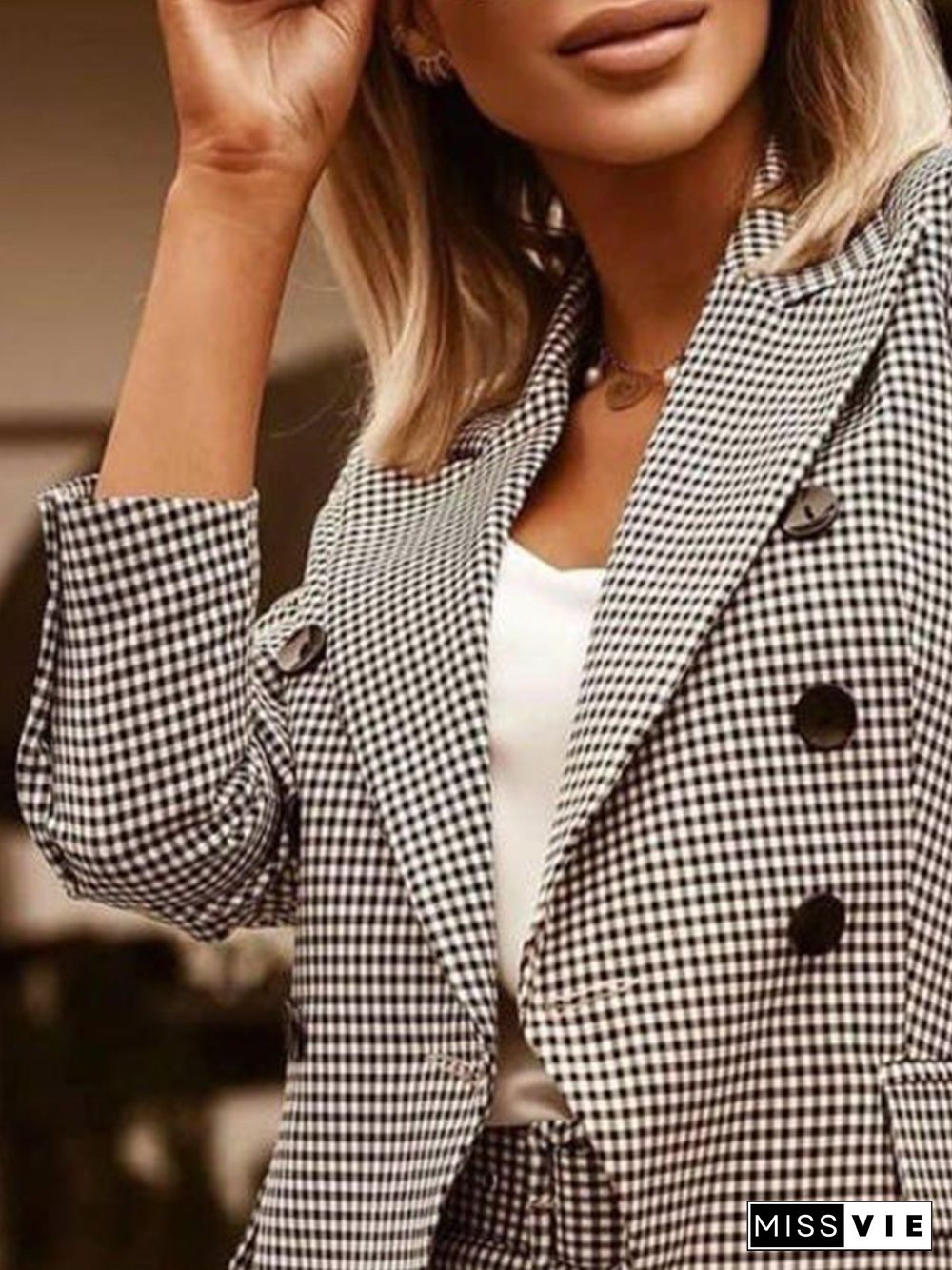 Casual Plaid Autumn Polyester Standard Long sleeve H-Line Regular Regular Size Blazer for Women