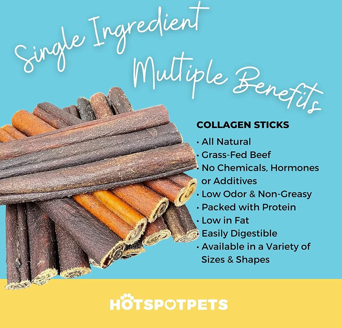 HOTSPOT PETS 6-inch Rawhide Alternative Natural Flavor Beef Collagen Sticks Chews Dog Treats