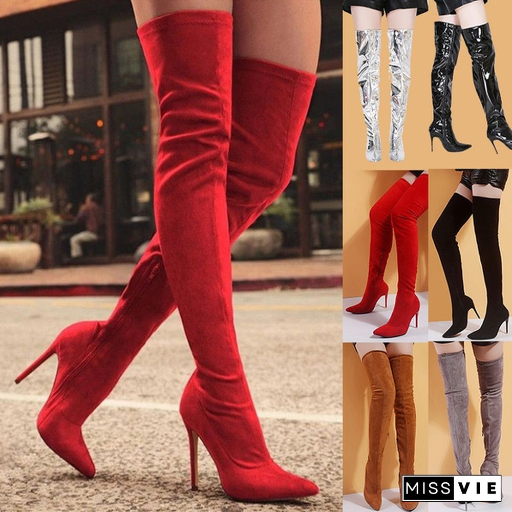 High Quality Women Fine Leather High-Heeled Boots Knee With Side Zipper Boots Sexy Over The Knee Boots High Heels Women Shoes