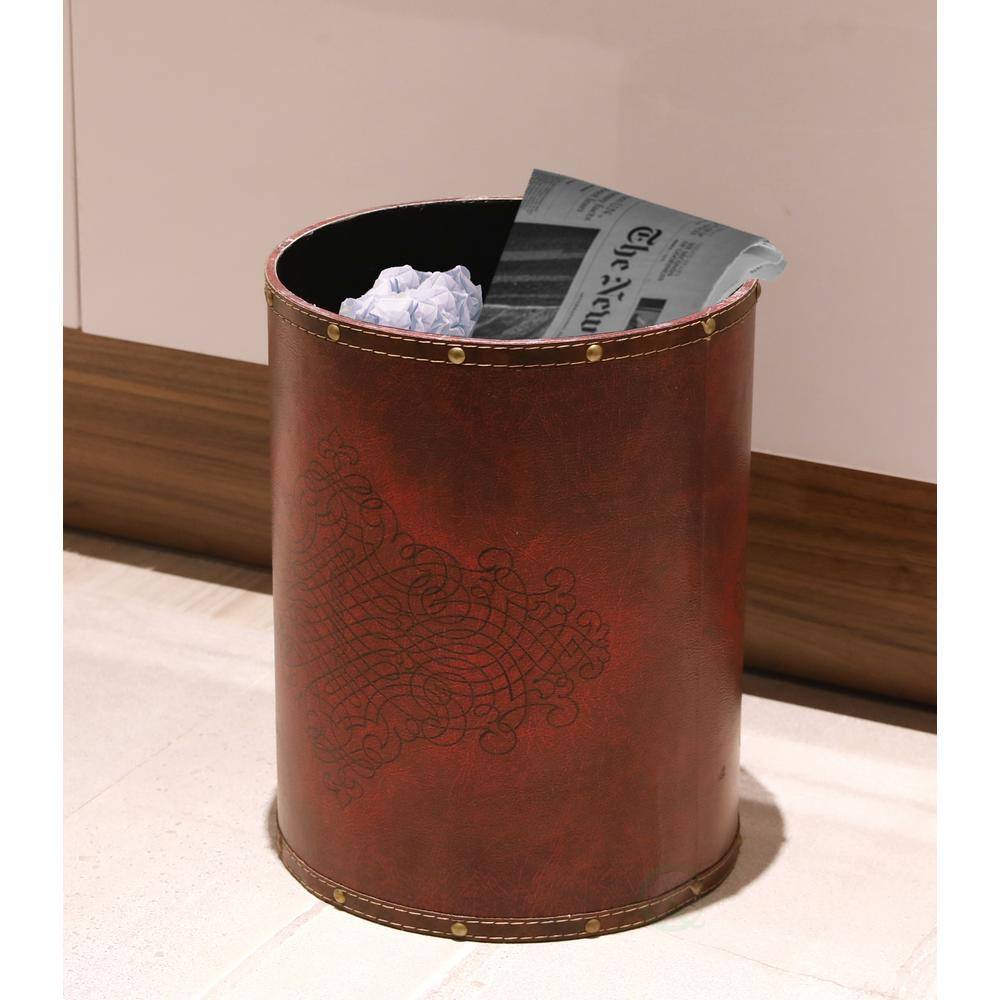 Vintiquewise 10 in. x 10 in. x 13 in. High Faux Leather Antique Design Waste Bin QI003103