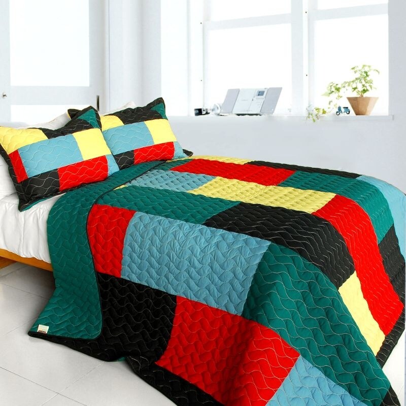 Rain Season 3PC Vermicelli Quilted Patchwork Quilt Set (Full/Queen Size)