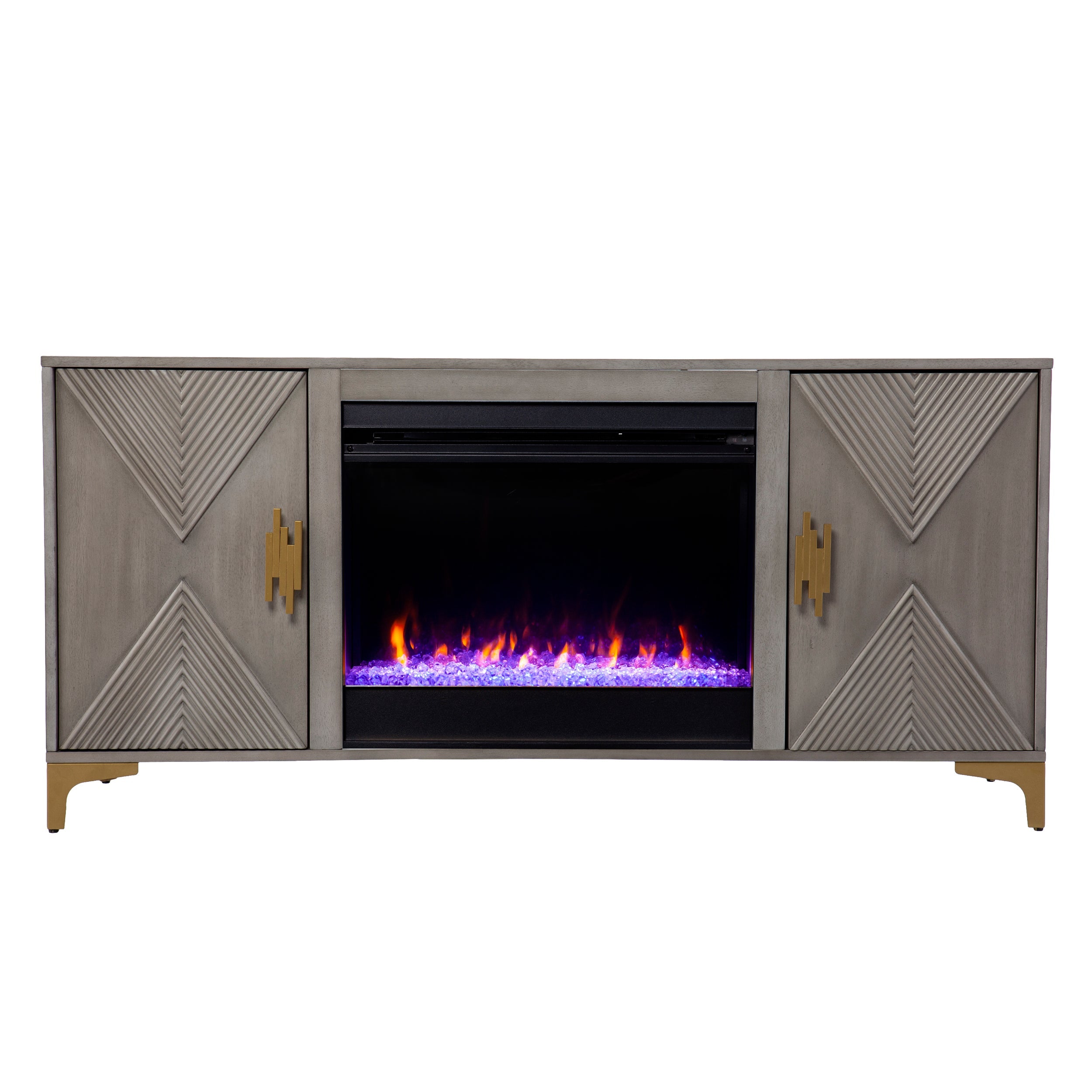 SEI Furniture Alaton Freestanding Transitional Color Changing Electric Fireplace in White and Black Finish