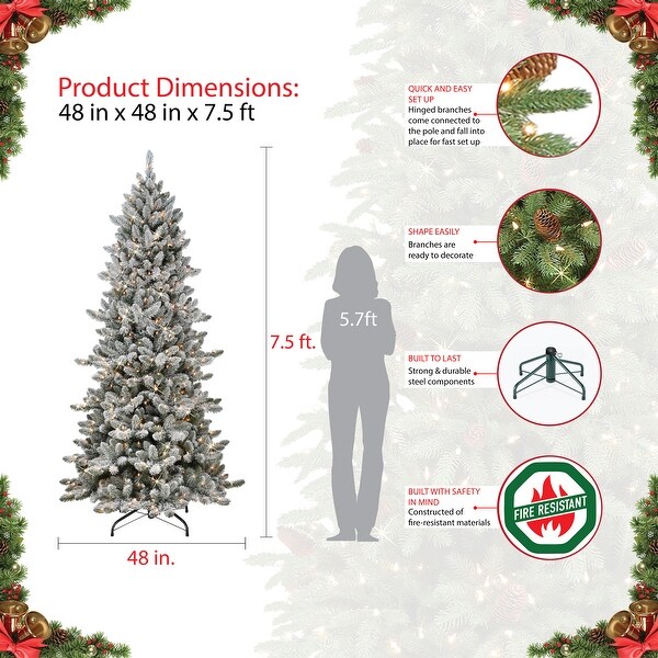 Puleo International PreLit 7.5' Slim Flocked Royal Majestic Spruce Artificial Christmas Tree