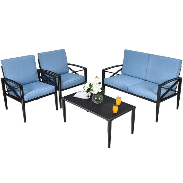 4PCS Patio Furniture Set Aluminum Frame Cushioned Sofa