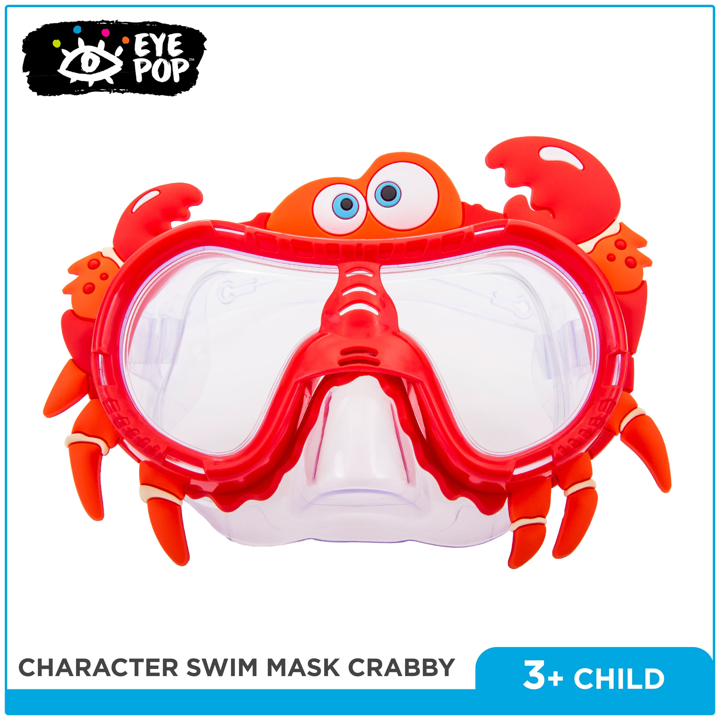 Eye Pop Red and Clear Swimming Sport Goggles For Kids, Ages 4 Years and Up, Crab Character