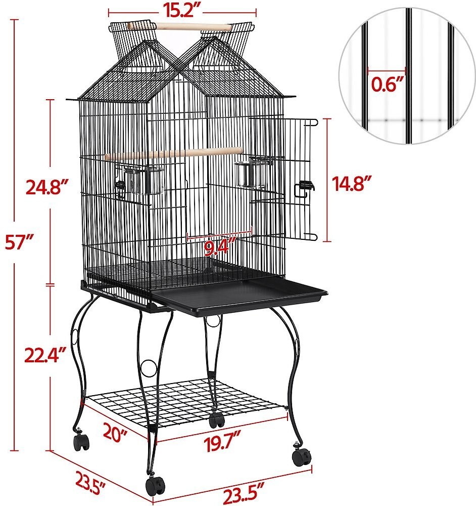 Yaheetech 57-in Rolling Meta Open Top Bird Parrot Cage， Black