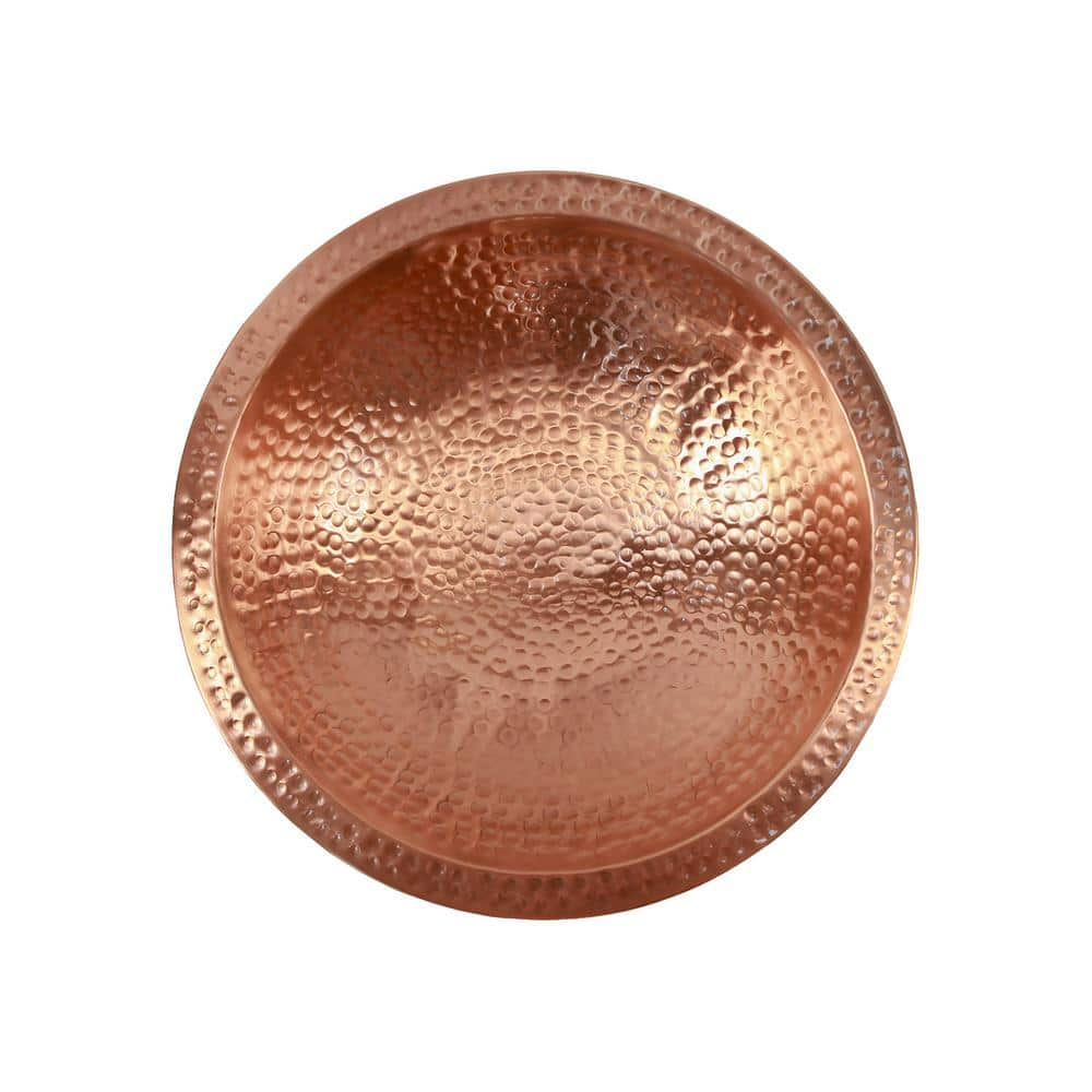 ACHLA DESIGNS 14 in. W Round Satin Hammered Solid Copper Birdbath Bowl with Rim， Garden Accent， Outdoor Accessory BBHC-03