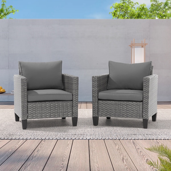 LIVOOSUN 2Pcs Outdoor Seating Sets Patio Grey Rattan Furniture Chair