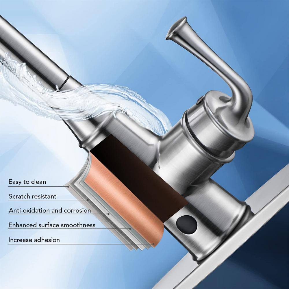 FLG Single Handle Touchless Pull Down Sprayer Kitchen Faucet with Pull Out Spray Wand 304 Stainless Steel in Brushed Nickel RD-0010-BN