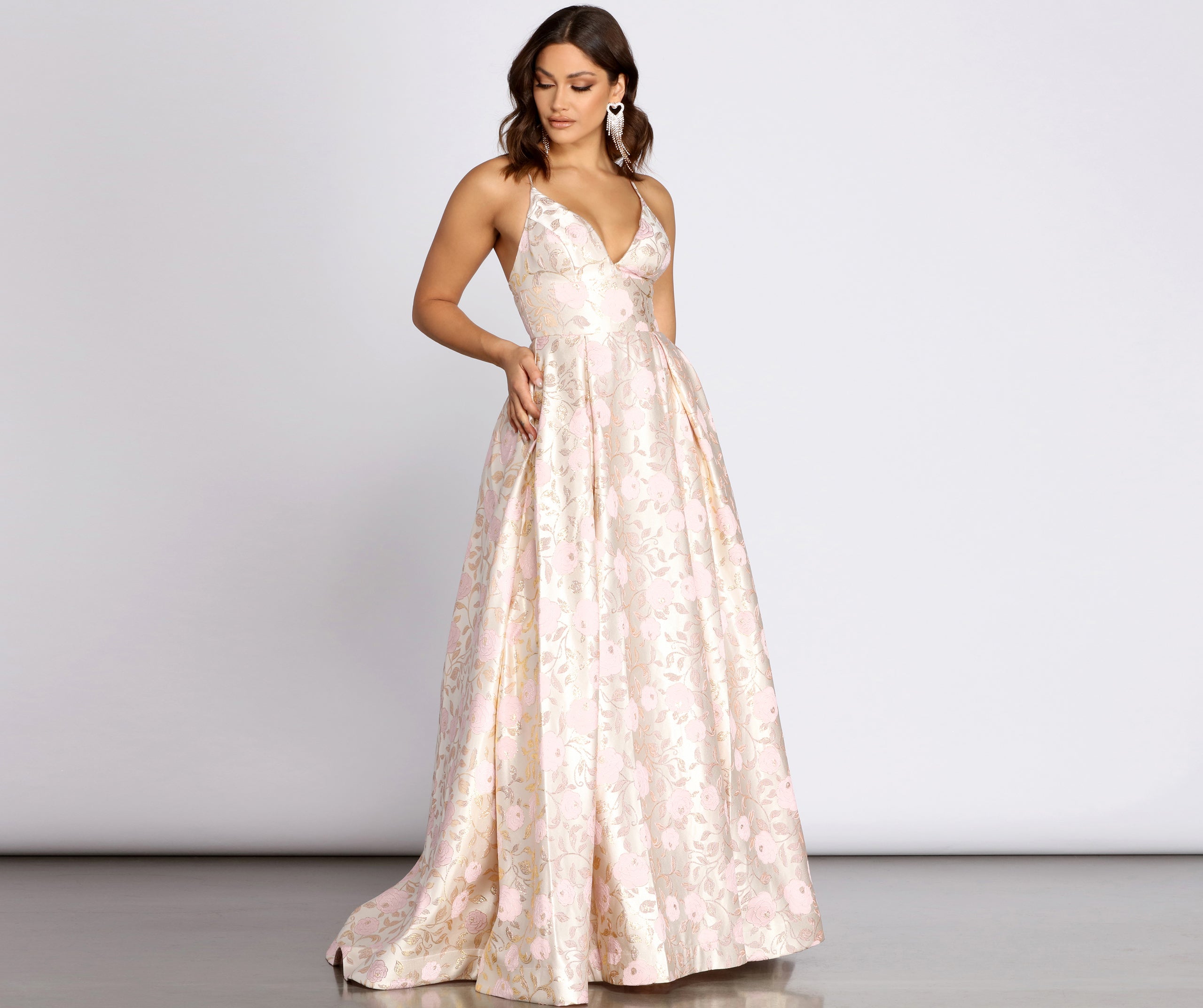 Jessica Brocade Floral Ball Gown