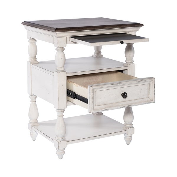 Abbey Road Porcelain White Churchill Brown Drawer End Table