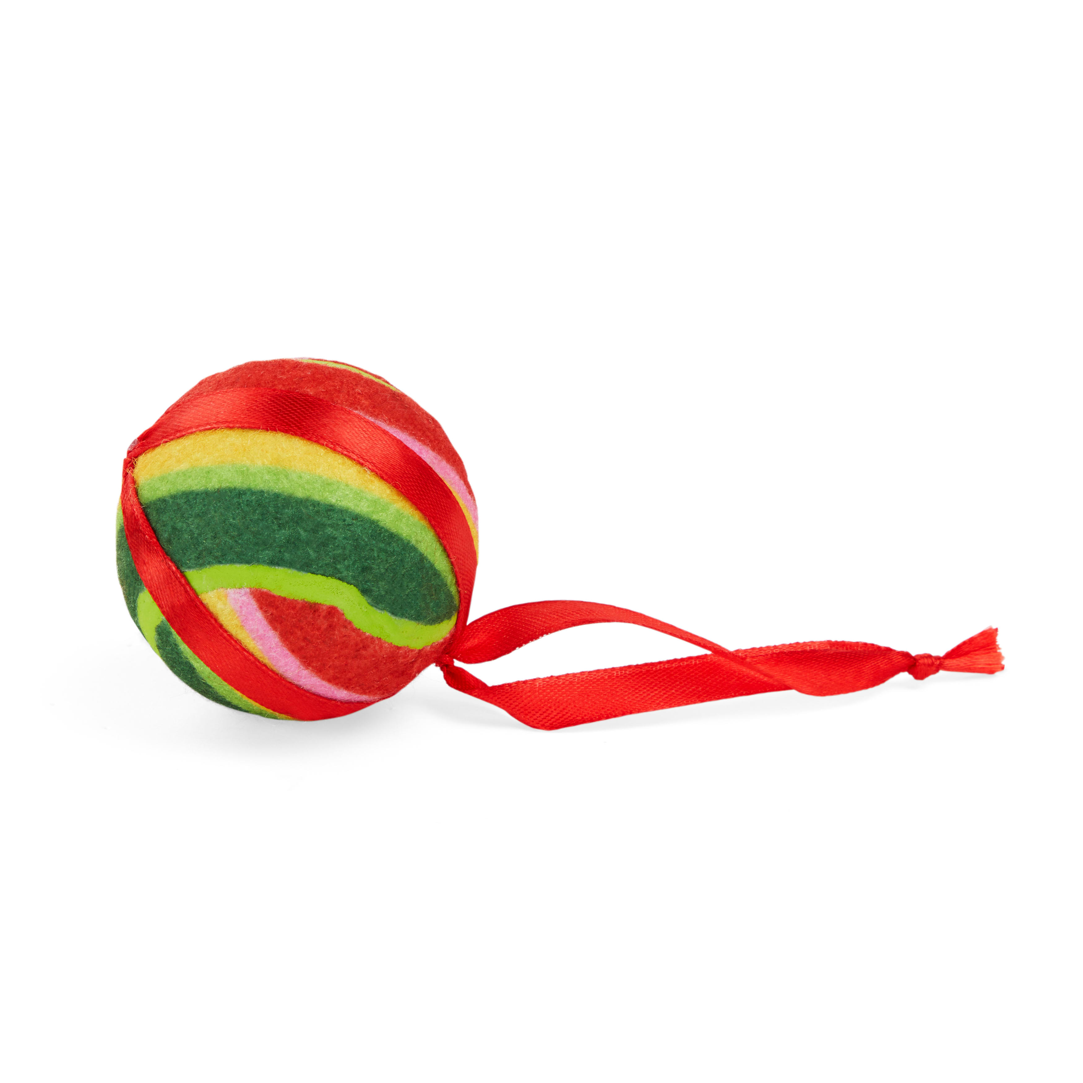 MORE AND MERRIER Ornament Stripe Tennis Ball Dog Toy， Small