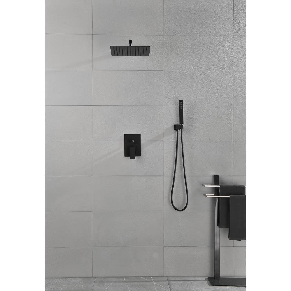 Lukvuzo High Pressure 12 in. Shower Head Brass Wall Bar Shower Kit with 12 in. x 20 in. Shower Niche in Matte Black HDSA11FS019