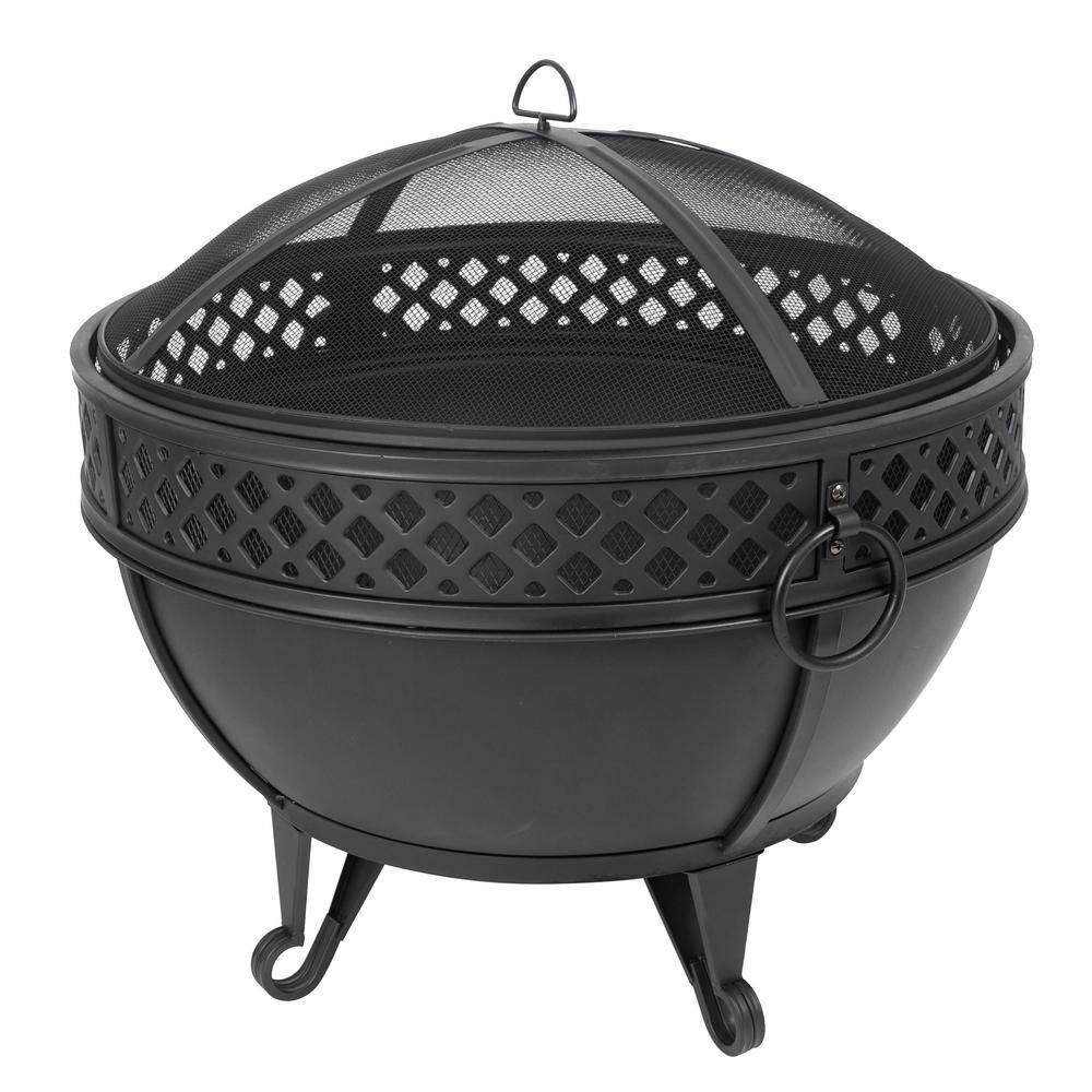 Pleasant Hearth Gable 28 in. W x 25.5 in. H Round Steel Wood Burning Black Fire Pit with Poker OFW003R