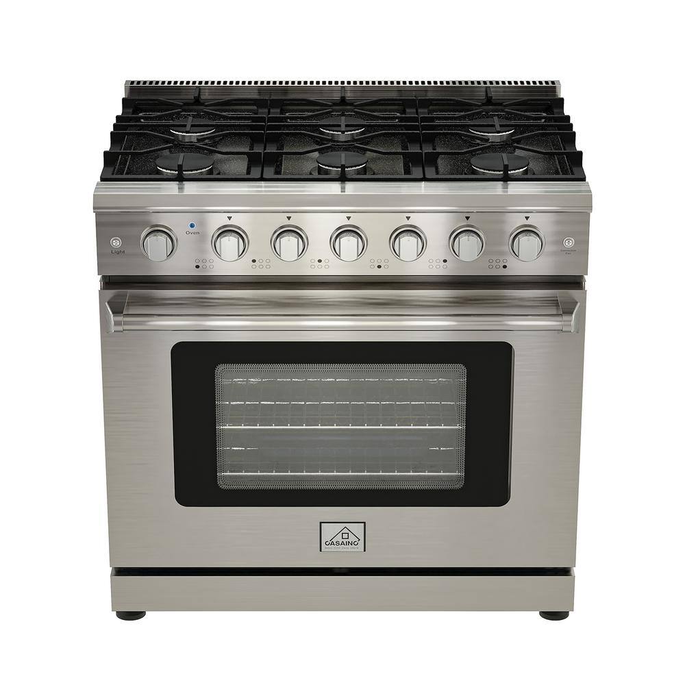 CASAINC 36 in. 6.0 cu. ft. Freestanding Single Oven Gas Range in. Stainless Steel with Convection Fan and 6 Burner CA-HXJ360R