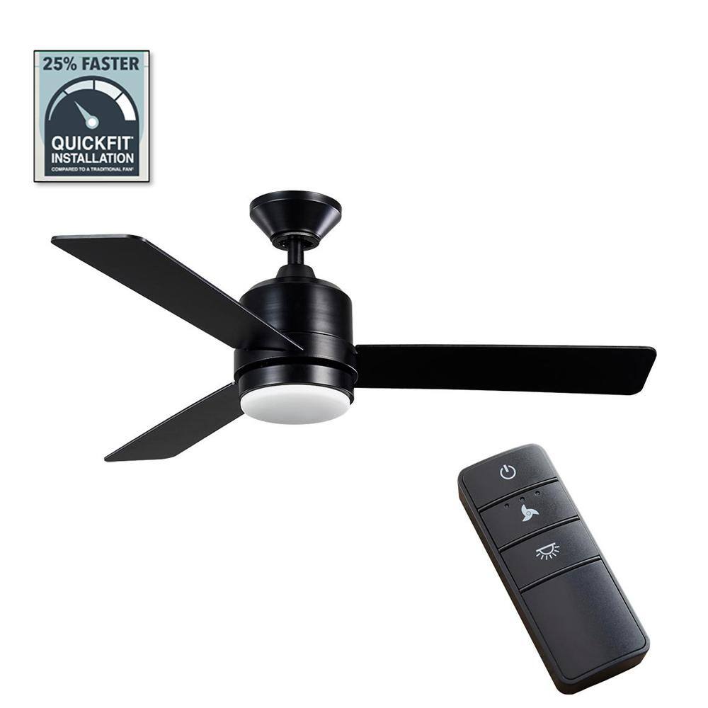 Hampton Bay Castlegate 44 in. Indoor Integrated LED Matte Black Ceiling Fan with 3 Reversible Blades Light Kit and Remote Control 52192