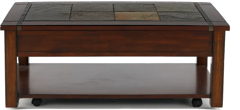 Roanoke Cherry Brown Coffee Table with Slate Lift-top